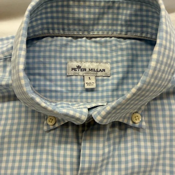 Men’s Peter Millar Sky Blue Gingham button down Dress Shirt with collar - Picture 3 of 3